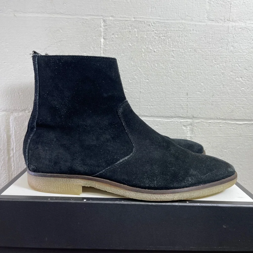 ASOS Black Suede Ankle Boots Back Zipper Crepe Sole Men's‎ Size 10 Made in India